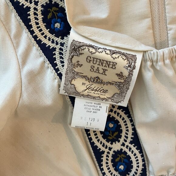 70s vintage Gunne Sax Jessica Romantic Prairie Style Maxi Blue Braid Dress 32/28 - Picture 5 of 12